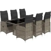 vidaXL 7-delige Bistroset met kussens poly rattan grijs