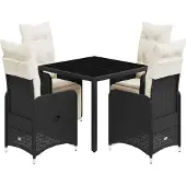 vidaXL 5-delige Bistroset met kussens poly rattan zwart