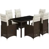 vidaXL 7-delige Bistroset met kussens poly rattan bruin
