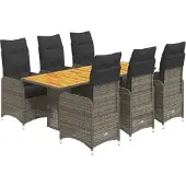 vidaXL 7-delige Bistroset met kussens poly rattan grijs