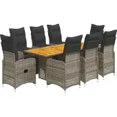 vidaXL 9-delige Bistroset met kussens poly rattan grijs