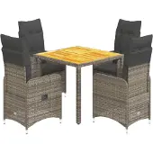vidaXL 5-delige tuin-bistroset met kussens, grijs, polyrotan