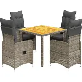 vidaXL 5-delige Bistroset met kussens poly rattan grijs