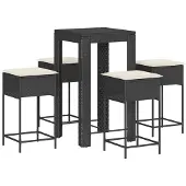 vidaXL 5-delige tuinbarset met kussens, zwart, polyrotan
