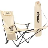 VirtuFit Campingstoel opvouwbaar met voetsteun - Strandstoel - Beige