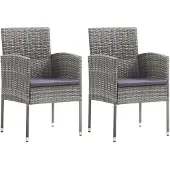 vidaXL Tuinstoelen 2 st met donkergrijze kussens poly rattan grijs
