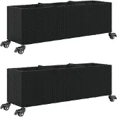 vidaXL Plantenbakken met wielen 2 st 107x32x38 cm poly rattan zwart