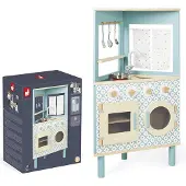 Janod Keuken - Trio - Houten Speelgoedkeuken Met 3 Kanten Waaraan Je Kunt Spelen! - Inclusief 5 Accessoires - Hoogte Van Werkblad 51.3 Cm - Geschikt Vanaf 3 Jaar