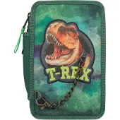 Dino World etui met drie vakken en ketting, thema Dino World, kleur groen