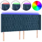vidaXL Hoofdbord LED 183x16x118/128 cm fluweel donkerblauw