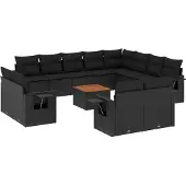 vidaXL 13-delige Loungeset met kussens poly rattan zwart