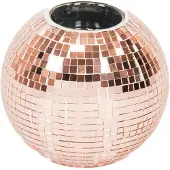 Housevitamin Kaarshouder - Disco Theelichthouder- Glas- Roze - 12,5x12,5x10,5cm
