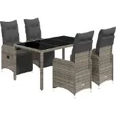 vidaXL 5-delige tuin-bistroset met kussens, grijs, polyrotan