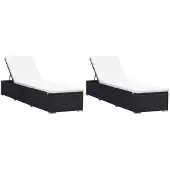 vidaXL Ligbedden met kussens 2 st poly rattan zwart