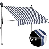 vidaXL Luifel handmatig uitschuifbaar met LED 150 cm blauw en wit