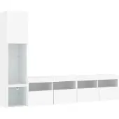 vidaXL 4-delige Tv-wandmeubelset met LED-verlichting bewerkt hout wit