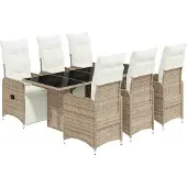 vidaXL 7-delige Bistroset met kussens poly rattan bruin