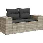 vidaXL Tuinbank 2-zits met kussens poly rattan lichtgrijs