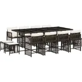 vidaXL 13-delige Tuinset met kussens poly rattan bruin