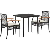vidaXL 3-delige Tuinset met kussens poly rattan zwart
