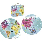 Janod Illustrated Two-sided Blue Planet 208 Pieces Veelkleurig 208 Kinderen