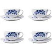 Heinen Delfts Blauw Kop en schotel Paauw Blauw - Porselein - 150 ml - 4 stuks
