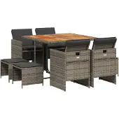 vidaXL 9-delige Tuinset met kussens poly rattan grijs