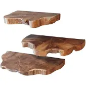 Meubelplaats Wandplank teakhout set van 3 – Massief teakhout – live edge – Houten wandplanken – Naturel – Landelijk – 35/45/55 cm
