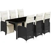 vidaXL 7-delige Bistroset met kussens poly rattan zwart
