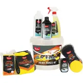 Valma Poetsemmer - 8 delig - Wash & Shine - Insect free - Plastishine - Easygrip Jumbo Spons - Insecten spons - Dashboard Shine spons - Softfibre finishing doek - Detailing applicator pad