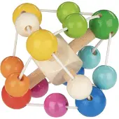 Goki Baby Bijtring: ELLIPSOID REGENBOOG diam.9,5cm, met elastiek, hout, in vensterdoos