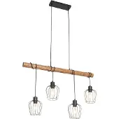 QAZQA Smart hanglamp zwart met hout incl. 4 Wifi A60 - Stronk