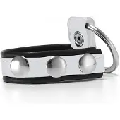 Black Label - Leren Cockstrap met Metalen Penisring - Zwart/Wit