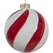Clayre & Eef Kerstbal Overig Ø 8x8 cm Rood Wit Glas Kerstballen