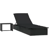 vidaXL Ligbed met tafel 1 st poly rattan zwart