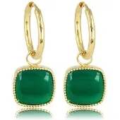 My Bendel - Oorbel Goudkleurig Green Agate 38mm - Goudkleurige Oorring met Green Agate 38mm - Unieke Elegantie - met Luxe Cadeauverpakking | Sieraden Voor Dames