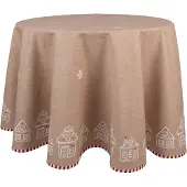 Clayre & Eef Tafelkleed Ø 170 cm Bruin Katoen Gingerbread house