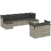 vidaXL 9-delige Loungeset met kussens poly rattan lichtgrijs