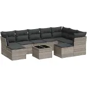 vidaXL 10-delige Loungeset met kussens poly rattan lichtgrijs