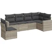 vidaXL 6-delige Loungeset met kussens poly rattan lichtgrijs