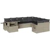 vidaXL 10-delige Loungeset met kussens poly rattan lichtgrijs