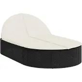 vidaXL Ligbed 2-persoons met kussens poly rattan zwart