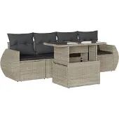 vidaXL 5-delige Loungeset met kussens poly rattan lichtgrijs
