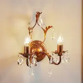 ONLI Wandlamp kristal Teresa, dimbaar, brons / oud-messing, Woon-/ Eetkamer, metaal, Antiek, Wandlamp