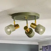 Argon Plafondspot Destin, 3-lamps groen/messing dimbaar, groen, Woon-/ Eetkamer, metaal, Modern, buitenspot