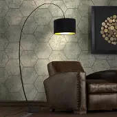 Holländer Booglamp - vloerlamp Bambus Arco, zwart, Woon-/ Eetkamer, metaal, Modern, booglamp