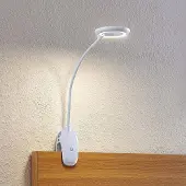 PRIOS LED klemlamp Harumi, wit, oplaadbare batterij, USB, 51 cm hoog