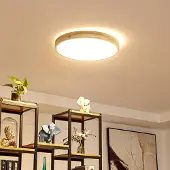 LINDBY Slimme plafondlamp Innes, dimbaar, hout licht, Woon-/ Eetkamer, Hout, Modern, Slimme plafondlamp