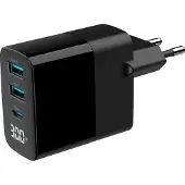Gembird 3-poorts 30 W GaN USB snellader, LCD, zwart
