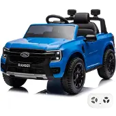 Vrooomy Ford Ranger 12V Elektrische Kinderauto 1 tot 6 jaar – Officieel Gelicentieerd Accuvoertuig met Lithium Batterij & Afstandsbediening – Luxe Pick-up met Lederen Zitje, Bluetooth & Schokdempers – Blauw